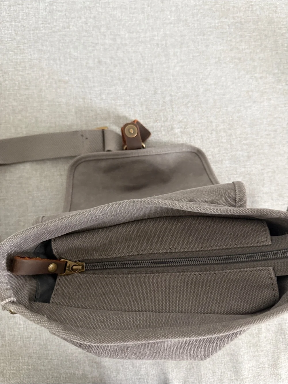 Casual Gray Canvas Messenger Bag with Leather Trim